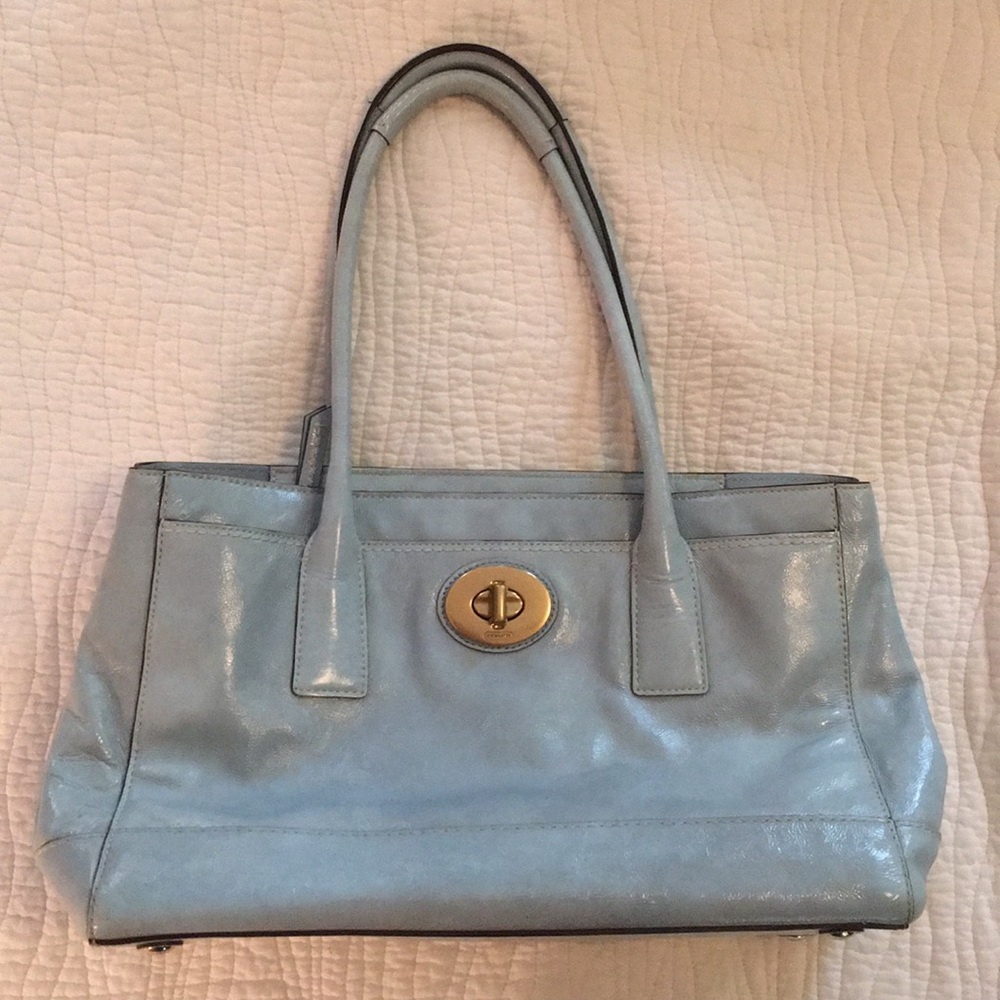 Coach light blue patent leather Madeline bag